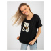 Black ribbed oversize blouse with teddy bear