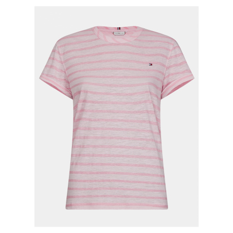 Ružové dámske pruhované ľanové tričko Tommy Hilfiger