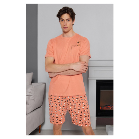 Trendyol Light Pale Pink Print Detailed Shorts Pajamas Set