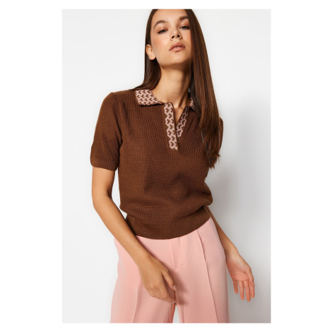 Trendyol Mink Collar Patterned Knitted Blouse