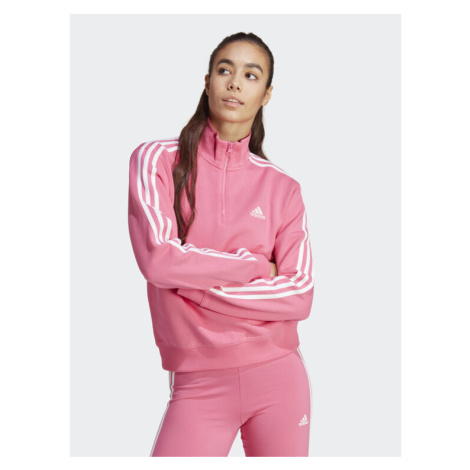 Adidas Mikina Essentials 3-Stripes Quarter-Zip Sweatshirt IC9944 Ružová Regular Fit