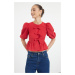 Trendyol Red Balloon Sleeve Woven Shirt with Tie Detail