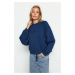 Trendyol Indigo Crew Neck Regular Fit Embroidered Fleece Inside Knitted Sweatshirt