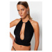 Trendyol Black Crop Knitted Tie Blouse