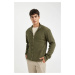 DEFACTO Men's Khaki Standard Fit Regular Cut Stand Collar Zippered Cardigan