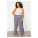 Trendyol Curve Grey High Waist Side Seam Wide Leg/Wide Cut Woven Fabric Trousers