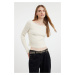 Trendyol Ecru Crop Premium Yarn/Special Yarn Knitwear Sweater