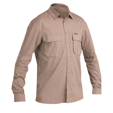 Ľahká bavlnená poľovnícka košeľa 500 s dlhým rukávom hnedá SOLOGNAC