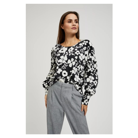 Marisse Floral Print Shirt With Puffed Sleeves, Black