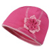 Pletex Detská čiapka s háčkovanou kvetinou - Stredne ružová