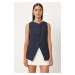 Happiness İstanbul Women's Navy Blue Sleeveless Woven Vest