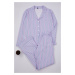 Trendyol Lilac-Multicolored 100% Cotton Striped Shirt-Pants Knitted Pajama Set