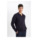 DEFACTO Men's Navy Blue Standard Fit Regular Cut Polo Collar Knitwear Sweater