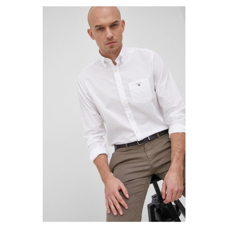 Košeľa Gant pánska, biela farba, regular, s golierom button-down
