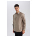 DEFACTO Relax Fit Polo Neck Twill Modal Blend Basic Plain Long Sleeve Shirt