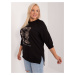 Plus size black casual blouse with appliqué