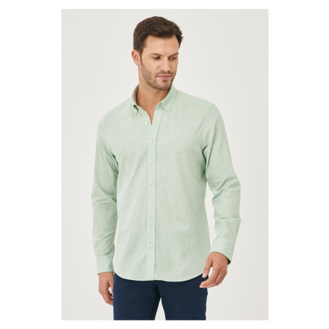 AC&Co / Altınyıldız Classics Men's A.mint Tailored Slim Fit Buttoned Collar Linen Look 100% Cott