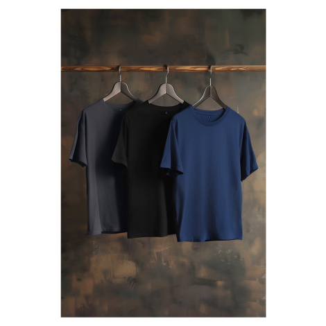 Trendyol Black-Navy Blue-Anthracite Regular/Normal Cut 3-Pack Basic T-Shirt