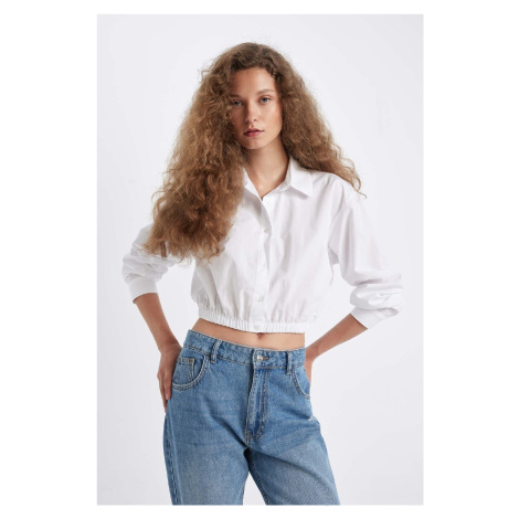 DEFACTO Oversize Fit Shirt Collar Basic Straight Hem Elastic Poplin Long Sleeve Shirt