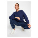 Trendyol Navy Blue Relaxed/Comfortable fit Basic Raglan Sleeve Crew Neck Knitted Sweatshirt