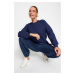 Trendyol Navy Blue Relaxed/Comfortable Fit Basic Raglan Sleeve Crew Neck Knitted Sweatshirt