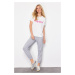 Trendyol Grey Melange Slogan Printed Basic Jogger Knitted T-shirt Sweatpants Bottom-Top Set