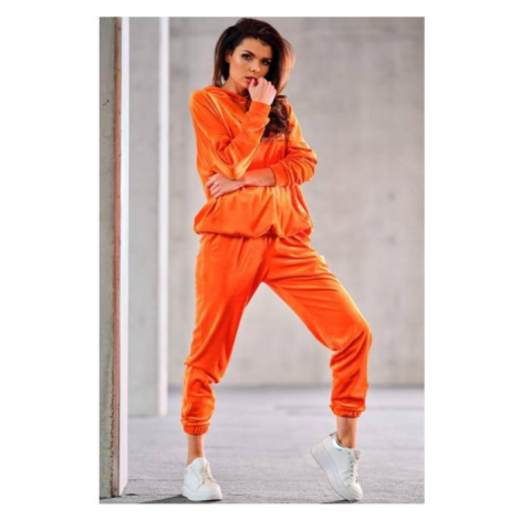 Velúrová dámska oversize súprava oranžovej farby