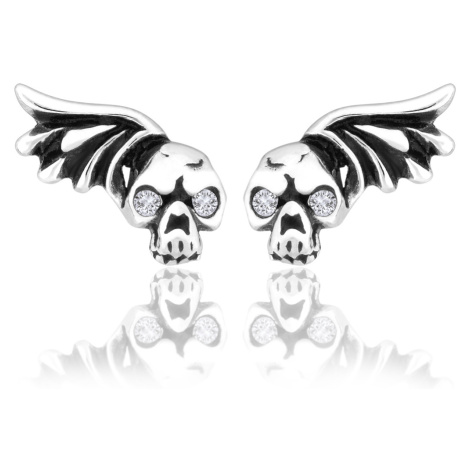 Sam's Artisans Náušnice Crystal Wing Skull chirurgická oceľ INM064