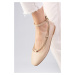 Mio Gusto Nude Women's Flat Toe Flat Shoes with Chain Accessory