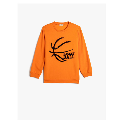 Koton Basketball Themed Sweat Long Sleeve Crew Neck With Ribbon