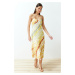 Trendyol Yellow Pattern Mixed Premium Chiffon Lined Midi Woven Dress