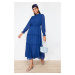 Trendyol Indigo Sleeves and Waist Gipe Detail Lined Chiffon Woven Shirt Dress