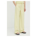Nohavice s prímesou vlny Gestuz žltá farba, široké, vysoký pás