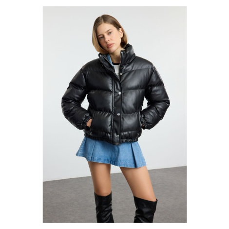 Trendyol Black Oversize Faux Leather Puffer Jacket