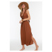 Trendyol Cinnamon Maxi Pletené strapce plážové šaty