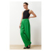 Trendyol Green Hook and Loop Closure High Waist Pleated Wide Leg/Wide Cut Knitted Palazzo Trouse