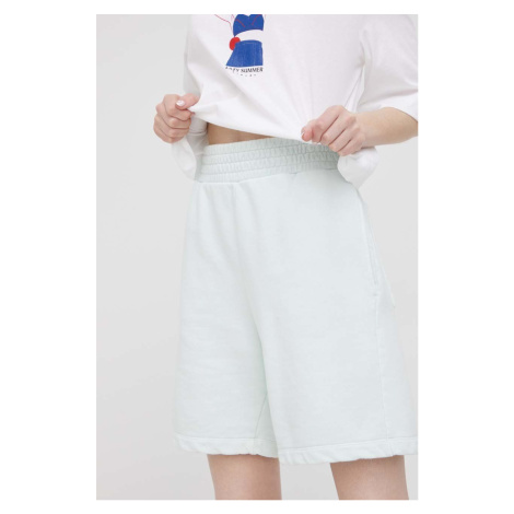 Bavlnené šortky United Colors of Benetton dámske, tyrkysová farba, jednofarebné, vysoký pás