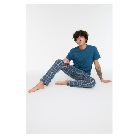 Trendyol Navy Plaid Knitted Pajamas Set