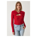 Happiness İstanbul Women's Red Cut Out Detailed Corded Knitted Blouse