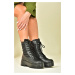 Fox Shoes Black Thick Soled Women's Daily Boots