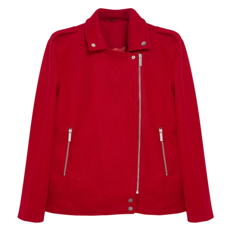 Trendyol Red Regular Pattern Knitted Cashmere Biker Thin Jacket Coat