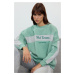 Trendyol Winter Essentials Mint Thick Inside Polar Slogan Embroidered Regular Knitted Sweatshirt