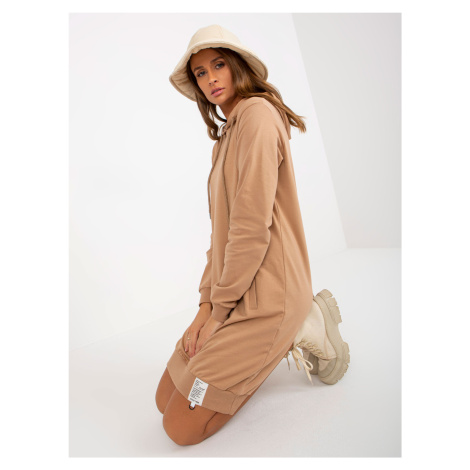 Basic camel cotton sweatshirt dress