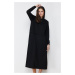 Trendyol Black Oversize Hooded Knitted Sweatshirt Dress