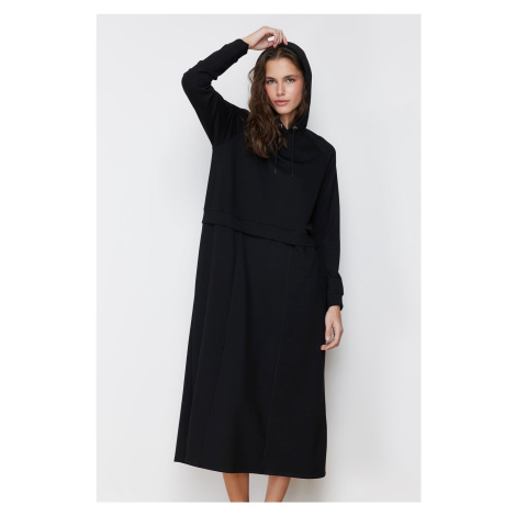 Trendyol Black Hooded Knitted Sweat Dress