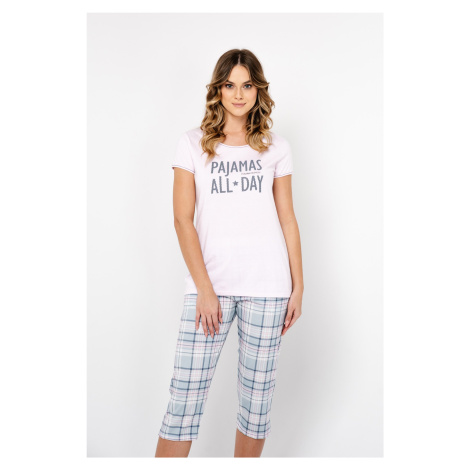 Glamour women's pyjamas, short sleeves, 3/4 leg - light pink/print Italian Fashion