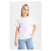 DEFACTO Girls Crew Neck Printed Short Sleeve T-Shirt