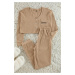 Trendyol Beige Corded Cotton Embroidered Knitted Pajama Set