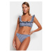 Trendyol Navy Blue Gingham textúrovaná braletka Flounce Bikini Top