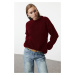 Trendyol Claret Red Wide Pattern Ribbed Crew Neck Knitwear Sweater